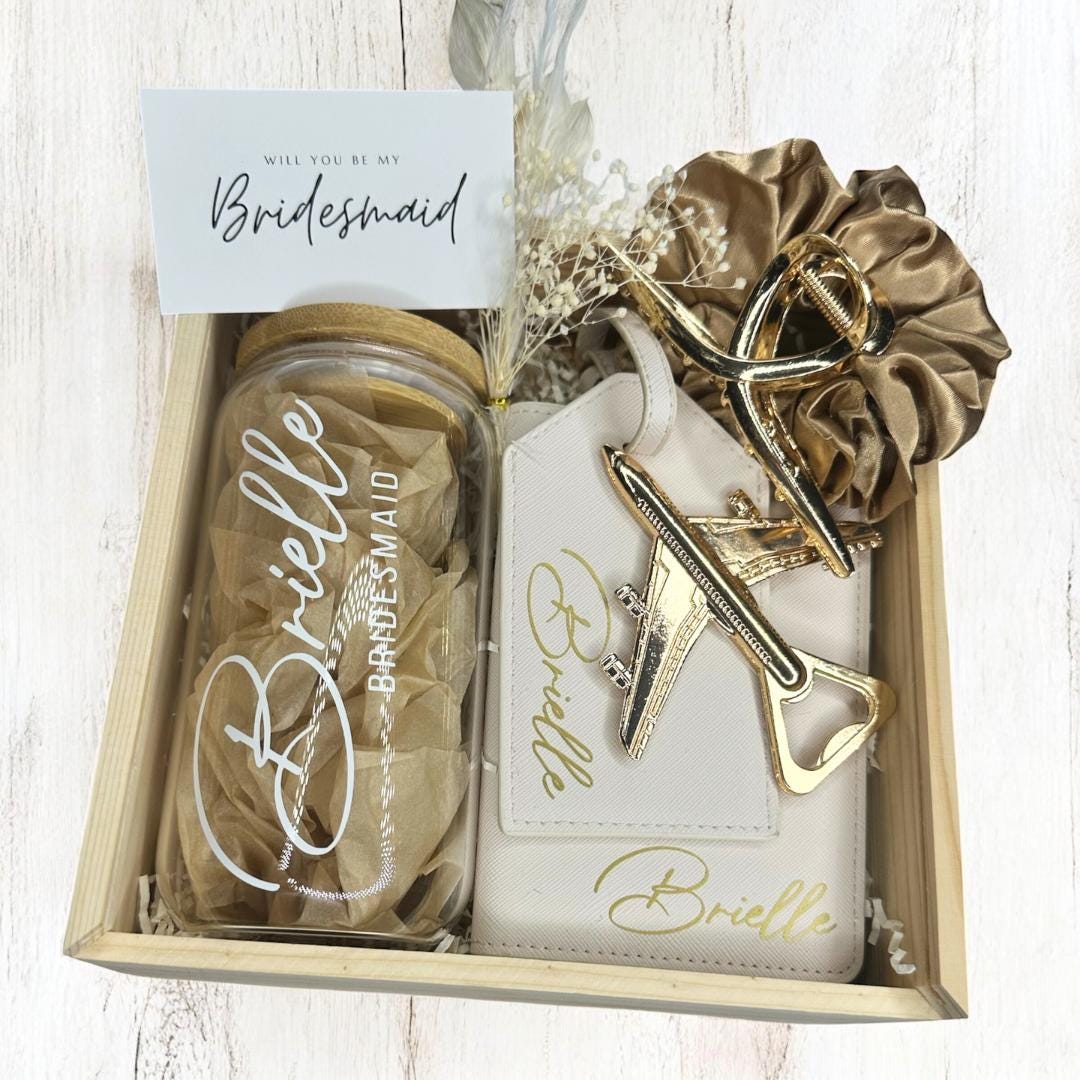 Destination Bridesmaid Proposal Box | Personalized Wooden Gift Set - Etsy