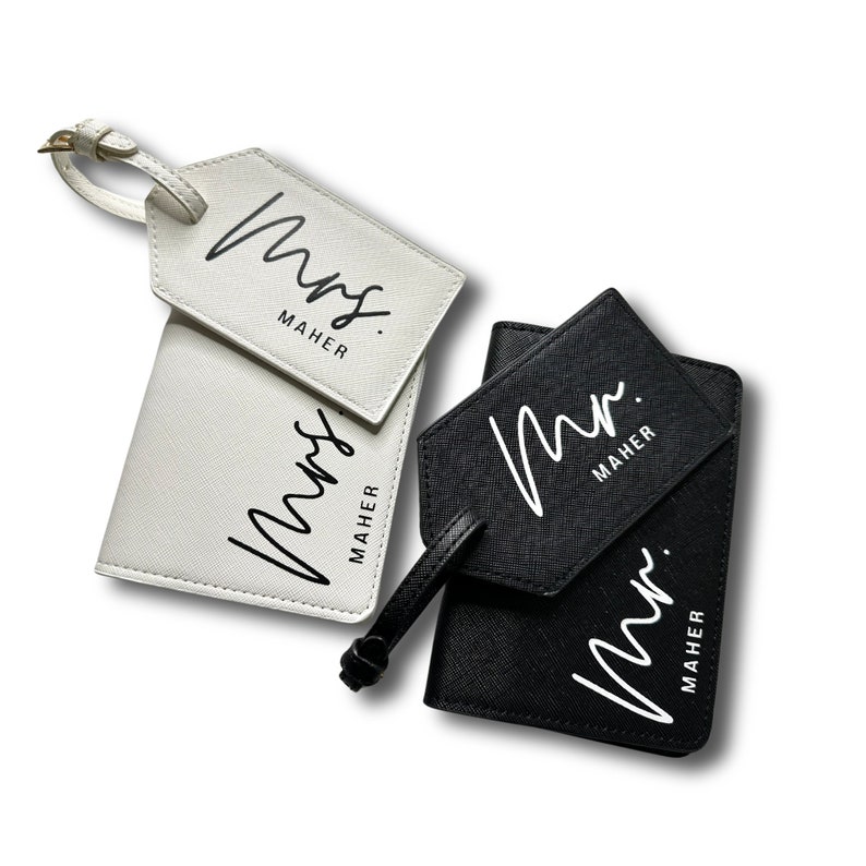 Mr and Mrs Luggage Tag Passport Holder Personalized His & Hers Couple Set