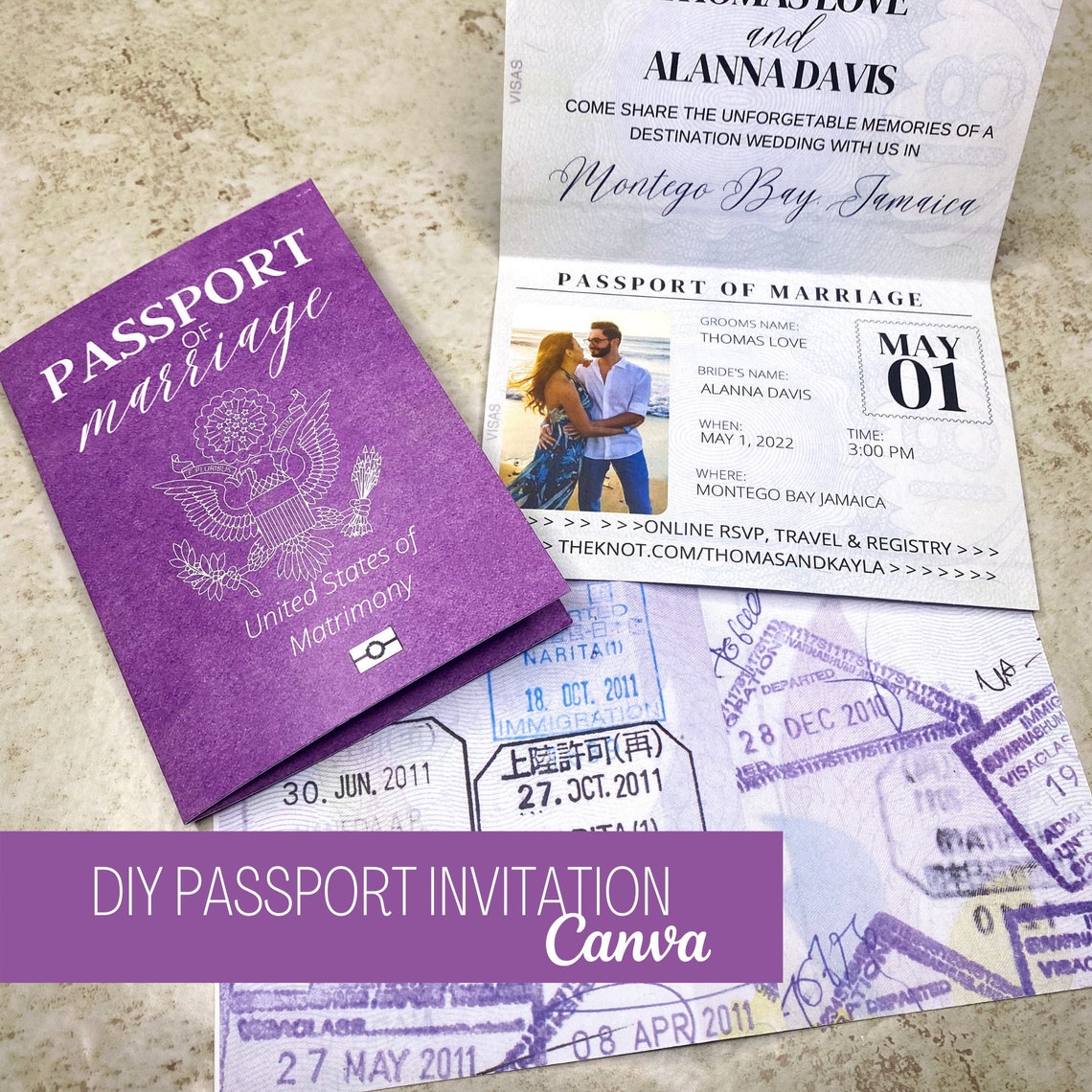 Passport Wedding Invitation CANVA Instant Download - Etsy