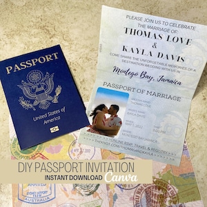 Paspoort uitnodiging sjabloon INSTANT CANVA DOWNLOAD