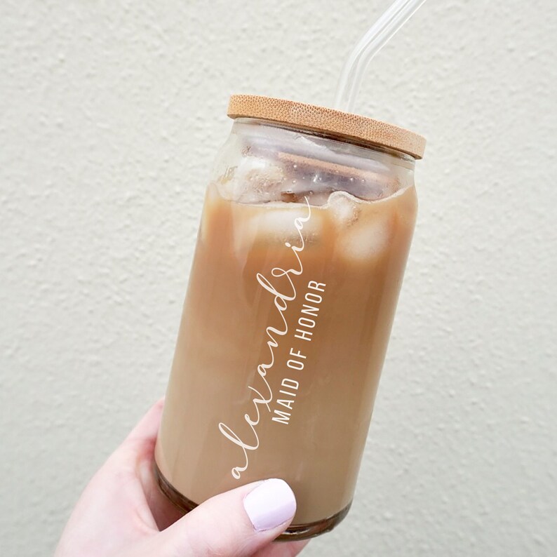 Personalized Iced Coffee Cup With Lid Custom Name Glass Etsy