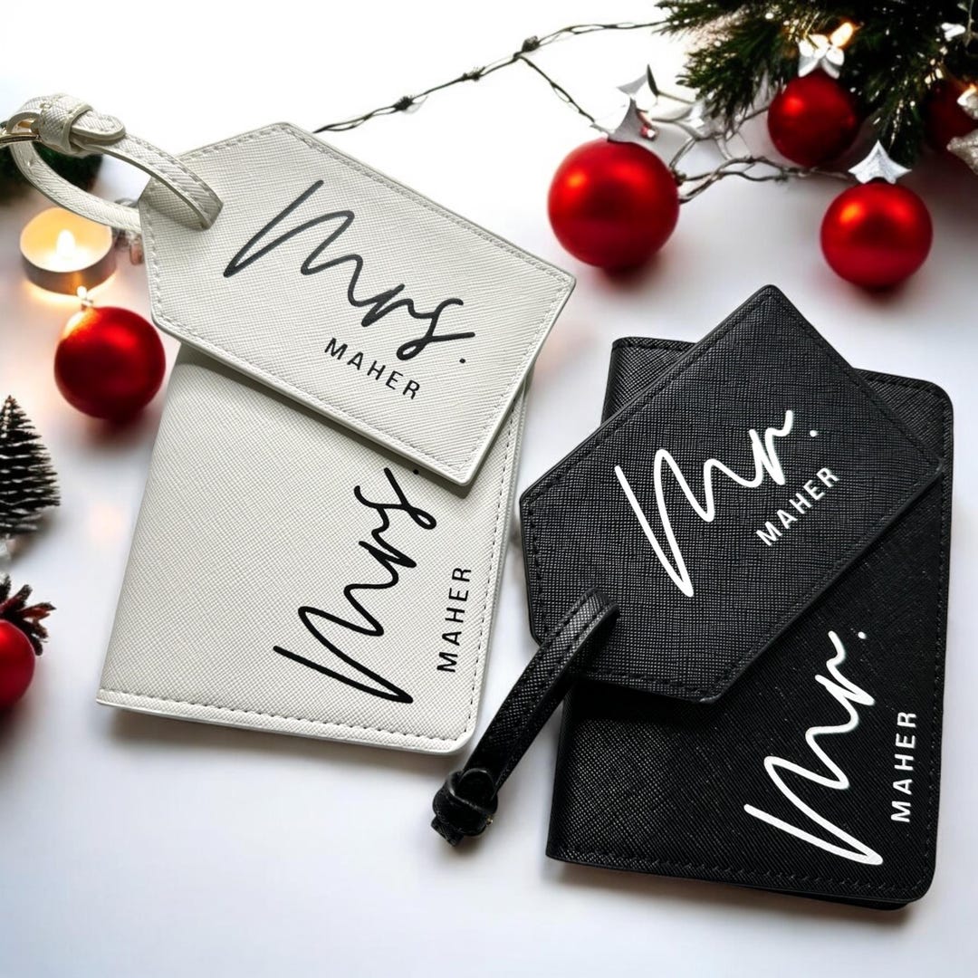 Coffret Cadeau Lune De Miel / EVJF – Étiquettes Bagages Mr & Mrs, Porte-passeports