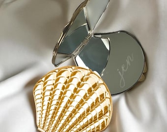 Engraved Seashell Compact Mirror