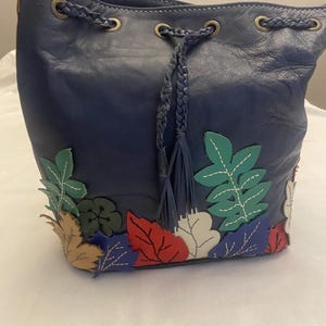 Handgefertigte Marine Blaue Leder Henkel Tasche, Bunte Leder Blatt Patchwork Schulter Geldbörse