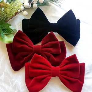 Large Luxe Velvet Christmas Hairbow | xmas hair bow | red maroon black velvet hair bow