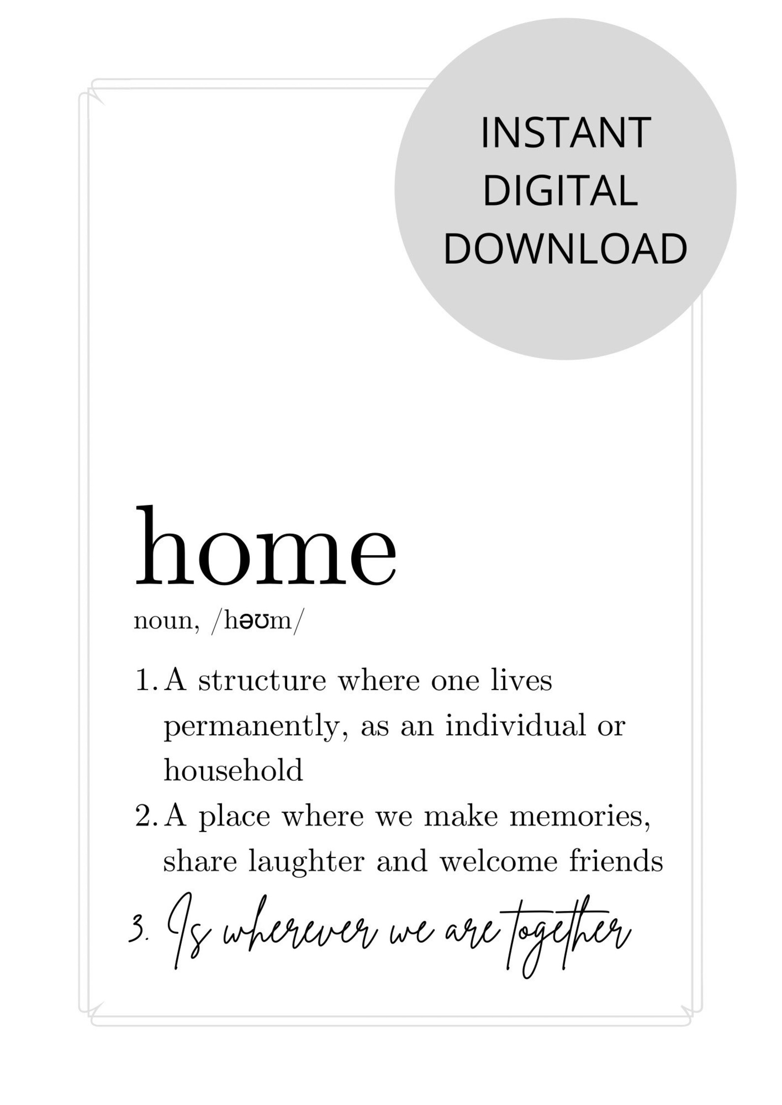 Home definition printable art decor print gallery wall | Etsy