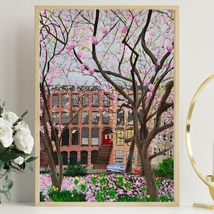 プリント - ブルックリンの桜のアート、ニューヨークの絵画、ファインアートプリント、室内装飾