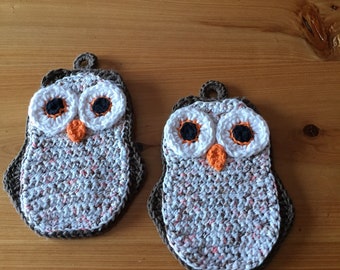 Handmade Owl Potholder Set, Colorful Cotton Hot Pads