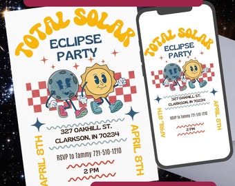 Editable Solar Eclipse Party Invitation, Printable Editable Template in Canva, Eclipse Viewing Party Evite, Watch Party Easy to Edit Evite