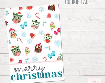 Tarjeta de galleta vecina, búhos de Navidad, topper de bolsa de galletas, topper de bolsa de golosinas, Navidad de invierno, mini tarjeta de galleta imprimible, mini etiqueta de galleta