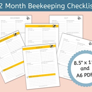 Monthly Beekeeping Checklist, Beekeeping Notes, Beginning Beekeeper Worksheet, Hive Health Inspection, Hive Management, Beekeeping Calendar