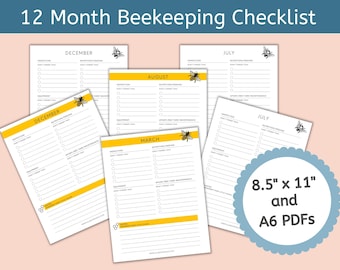 Monthly Beekeeping Checklist, Beekeeping Notes, Beginning Beekeeper Worksheet, Hive Health Inspection, Hive Management, Beekeeping Calendar