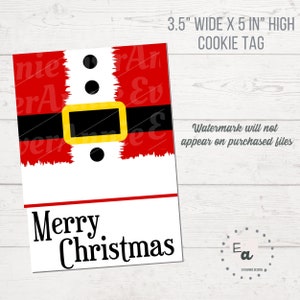 Merry Christmas Santa, Printable Bag Topper for Cookies, Treat Bag Toppers, Neighbor Christmas Printable Mini Cookie Card, Mini Cookie Tag
