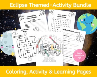 Total Solar Eclipse 2024, Eclipse Party Activities for kids, April 8 2024 Eclipse Coloring Page, Solar Eclipse 2024 Placemat Activity Sheet