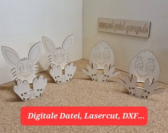 Easter Easter eggs Bunny Chick Egg holder Laser cut (Digital download file, DXF, SVG, AI, 3 mm)