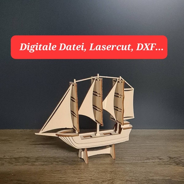 Segelschiff, Drei Master, Piratenschiff (Digitale Datei, Lasercut)