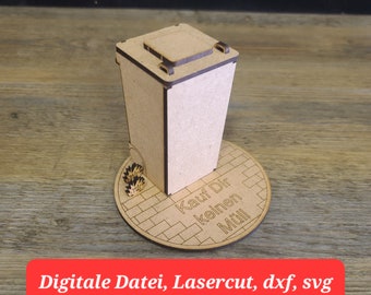 Garbage can money gift, laser cut file, for 3 mm material thickness, SVG, DXF