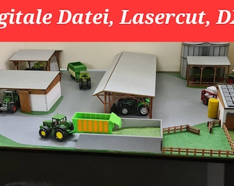 Boerderij, silo, koeienstal, hal, huis, ca. 1:87 (Digitale download, DXF, SVG, AI)