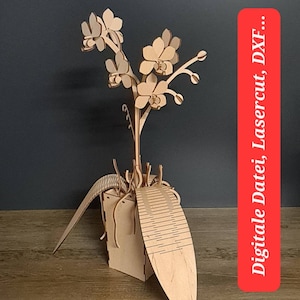 Wooden orchid, flower, digital file, laser cut image 1