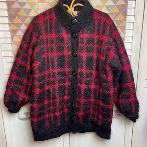 Vintage mohair 1980s check/ tartan cardigan
