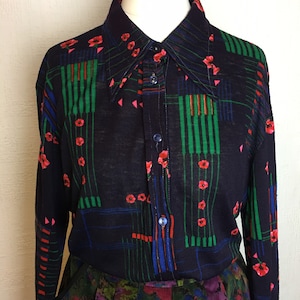 60s 70s boho cottagecore hippie vintage shirt blouse floral abstract shirt blouse top uk 10