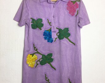 Vintage 1960s lilac floral shirt mod boho retro mini/ midi dress uk 10/12