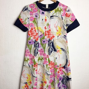 Vintage 60s 70s mod retro floral midi dress uk 10