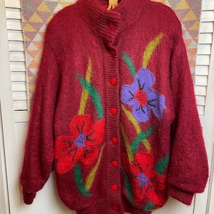 Vintage mohair wool mix 1980s floral boho cardigan