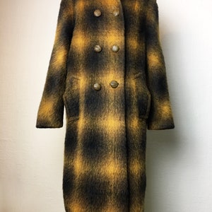 1960s 1970s vintage brushed mohair checked wool boho mod retro hippie coat uk 8/10
