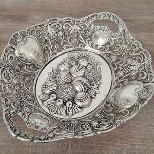 Antique Silver Tone Bowl with Floral Design,  Table Centerpiece, Home Decoration, German Silver Plated Bowl for Candy and Fruit,