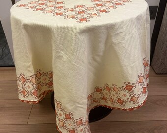Vintage Etamine Embroidered Tablecloth