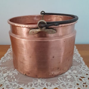 Copper Cauldron Pot, Vintage Copper Bucket, Hammered Copper Vintage Pot, Brass Handle Bucket, Farmhouse Decor,