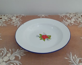 Assiette émaillée fleurie vintage - Déco de cuisine de ferme
