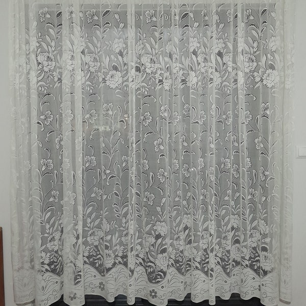 One Panel floral design vintage lace curtain, Floral lace curtain, Vintage Lace Curtain,