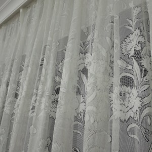 One Panel floral design vintage lace curtain, Floral lace curtain, Vintage Lace Curtain,