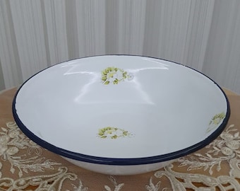 Vintage White Enamel Bowl: Farmhouse Kitchen Decor