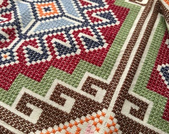 5 Pieces Vintage Cross Stitch Embroidery Tablecloth & Pillowcase  Set