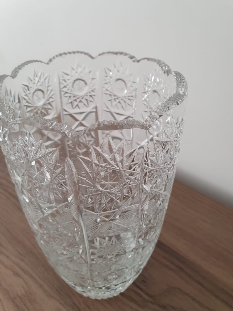 Vintage Big Cut Crystal Glass Vase, Elegant Home Decor Piece, Etsy