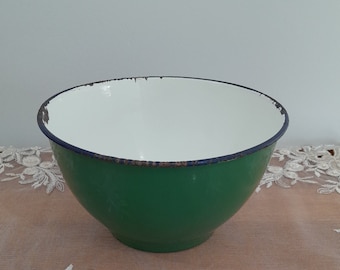 Vintage Green Enamelware Bowl: Farmhouse Kitchen Decor,