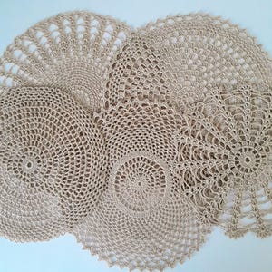 5 Piece Vintage Crochet Doilies: Handmade Cotton Table Centerpiece