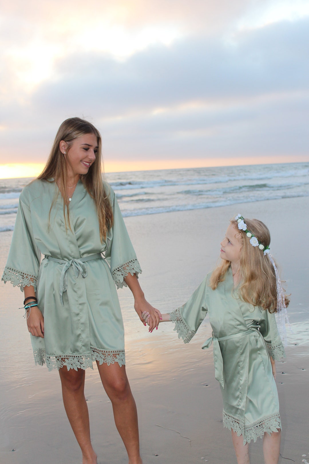Sage Green Bridesmaid Robe Silk Sage Bride Robe Sage Green Bridal Party