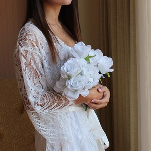 white lace bridal robe/satin silk robe/honeymoon robe/romantic bride robe/wedding robe/getting ready robe/bridal party robe/FINAL SALE