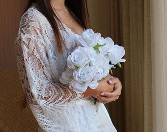 White Lace Bridal Robe: Handmade Wedding Getting Ready Robe