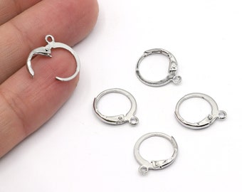 Silver Earring Finding • 15x13mm • Plain Leverback Findings, Rhodium Earring Hoops