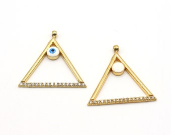 Gold Triangle Charm, Gold Geometric Pendant , CZ Micro Pave Charms, Zirconia Charms, For necklace making