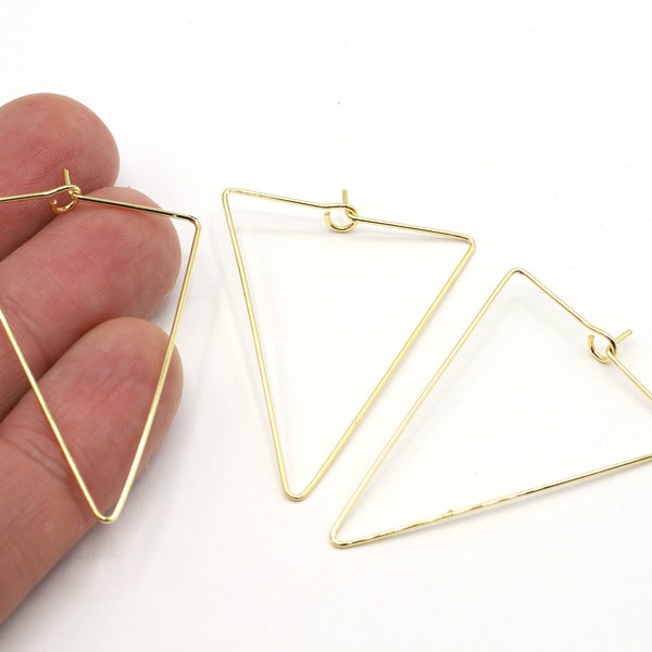 24k Gold Plated triangle Earring, 45mm , Gold Earring Hoops