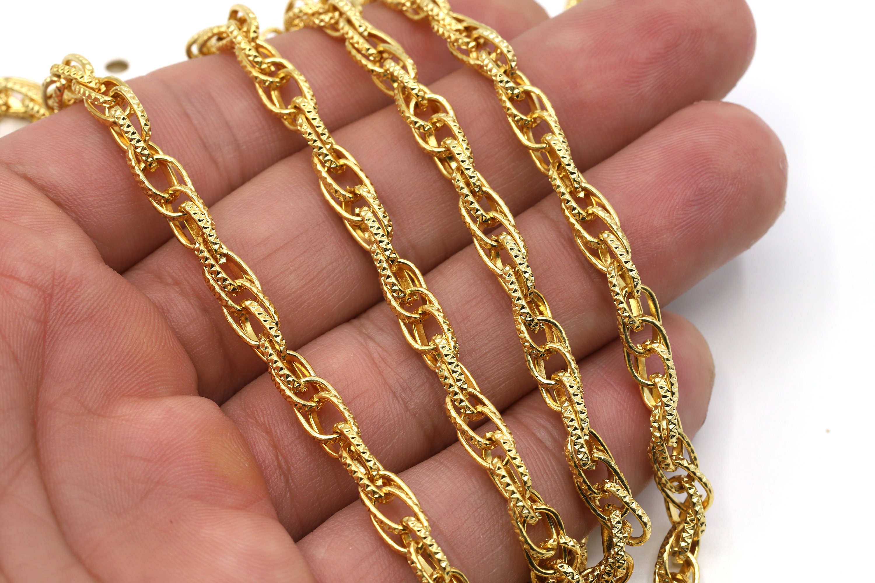 24K Gold Plated Solid Oval Wheat Chain 
