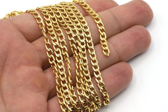 24K Gold Curb Chains4x6mm Flat Chains Chain for Necklace Etsy UK