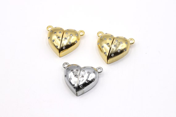 24K Gold Plated Magnetic Heart Charms 23x20mm, Gold Magnetic Clasp, CZ Pave Heart Magnetic Charms