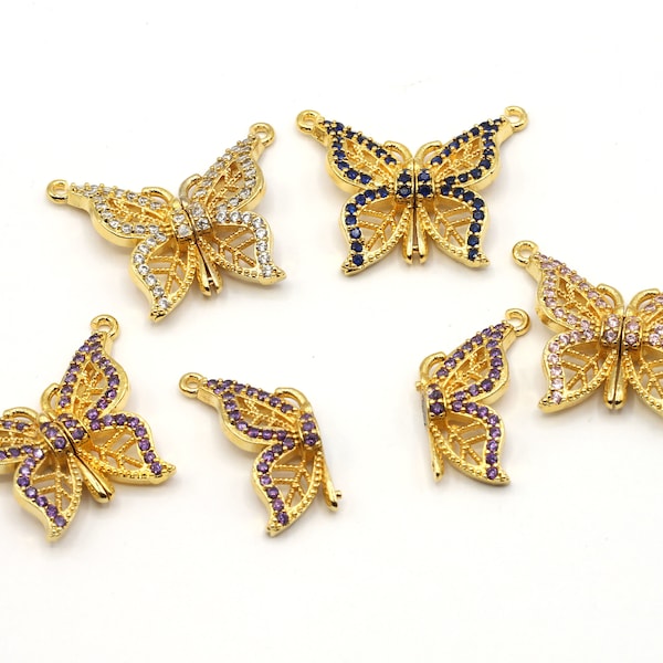 Breloques Papillon Magnétique Or 24k 21x23mm・Pendentif Magnétique Or・Pendentif Magnétique Zircone